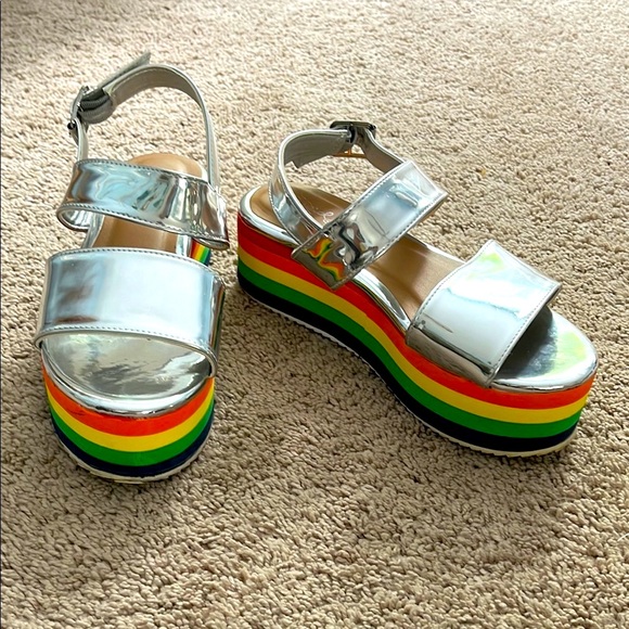 Silver Platform Sandals with Rainbow Soles - Picture 4 of 7